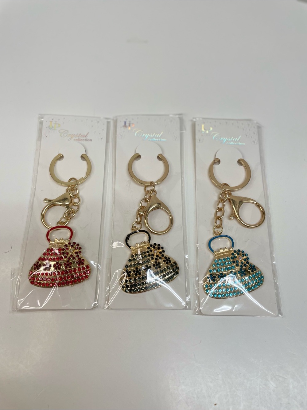 Gold Keychain Purse Charms in Red, Black & Blue Set of 3